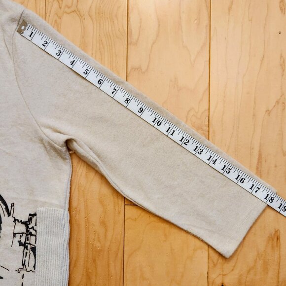 COLORTREE Paris M-L Red Barret Eiffel Tower Studs Decor Beige Sweater Top Tunic - Picture 11 of 16